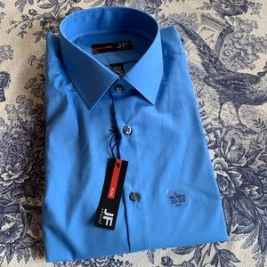 JF J. Ferrar Men’s Slim Fit Long Sleeve Dress Shirt Marine Blue NWT Size 16-16.5